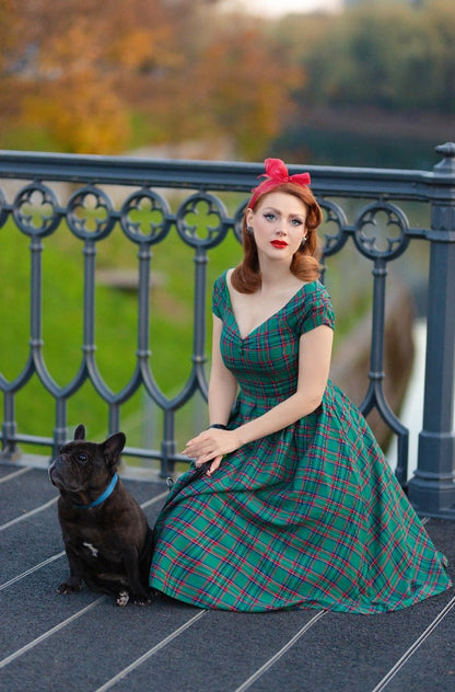 Lily Green Tartan Off Shoulder Swing Dress