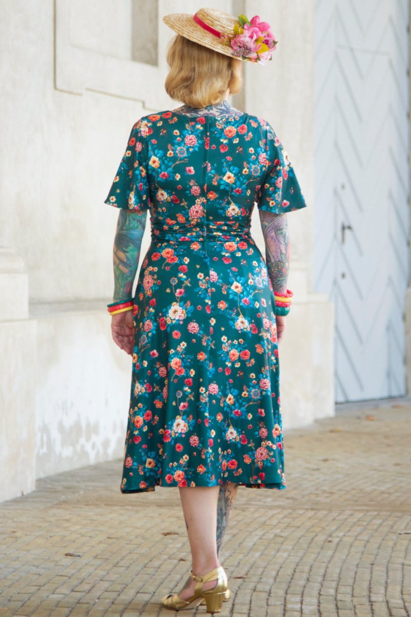 Donna Green Vintage Floral Crossover Bust Dress