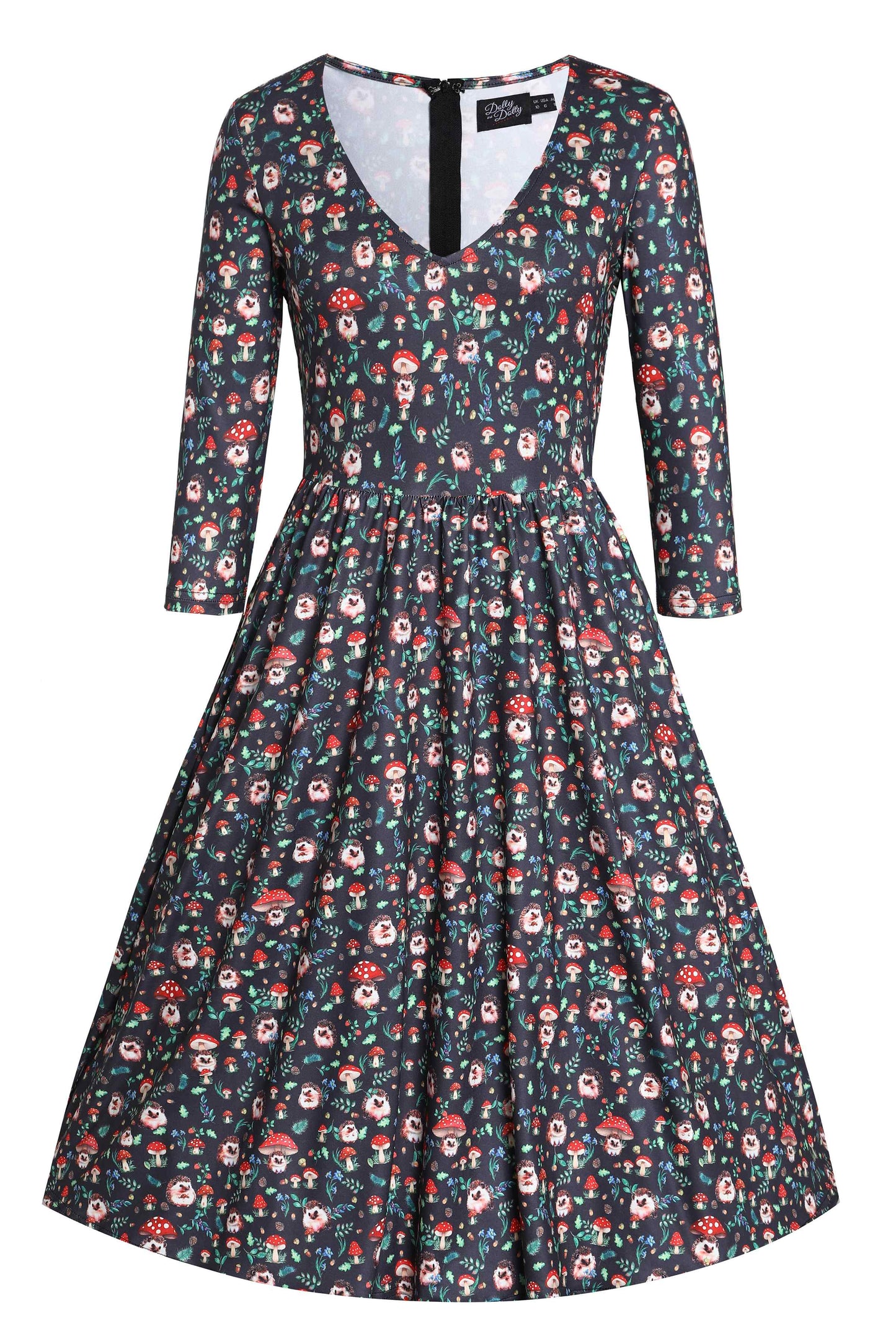 Billie Black Hedgehog & Mushroom Print Dress