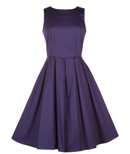 Lola Stylish 50's Retro Swing Dress With Pockets in Plain Blue