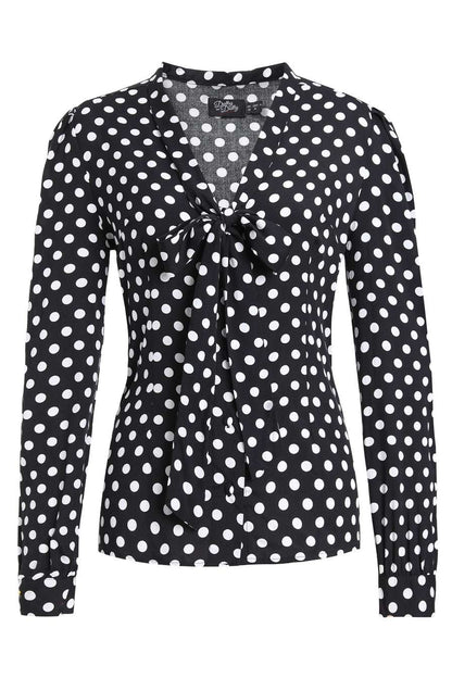 Margaret Polka Dot Long Sleeved Blouse In Black