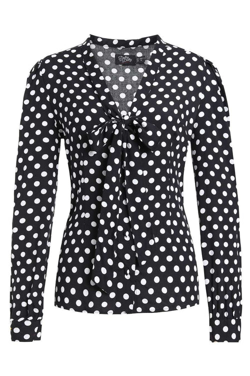 Margaret Polka Dot Long Sleeved Blouse In Black