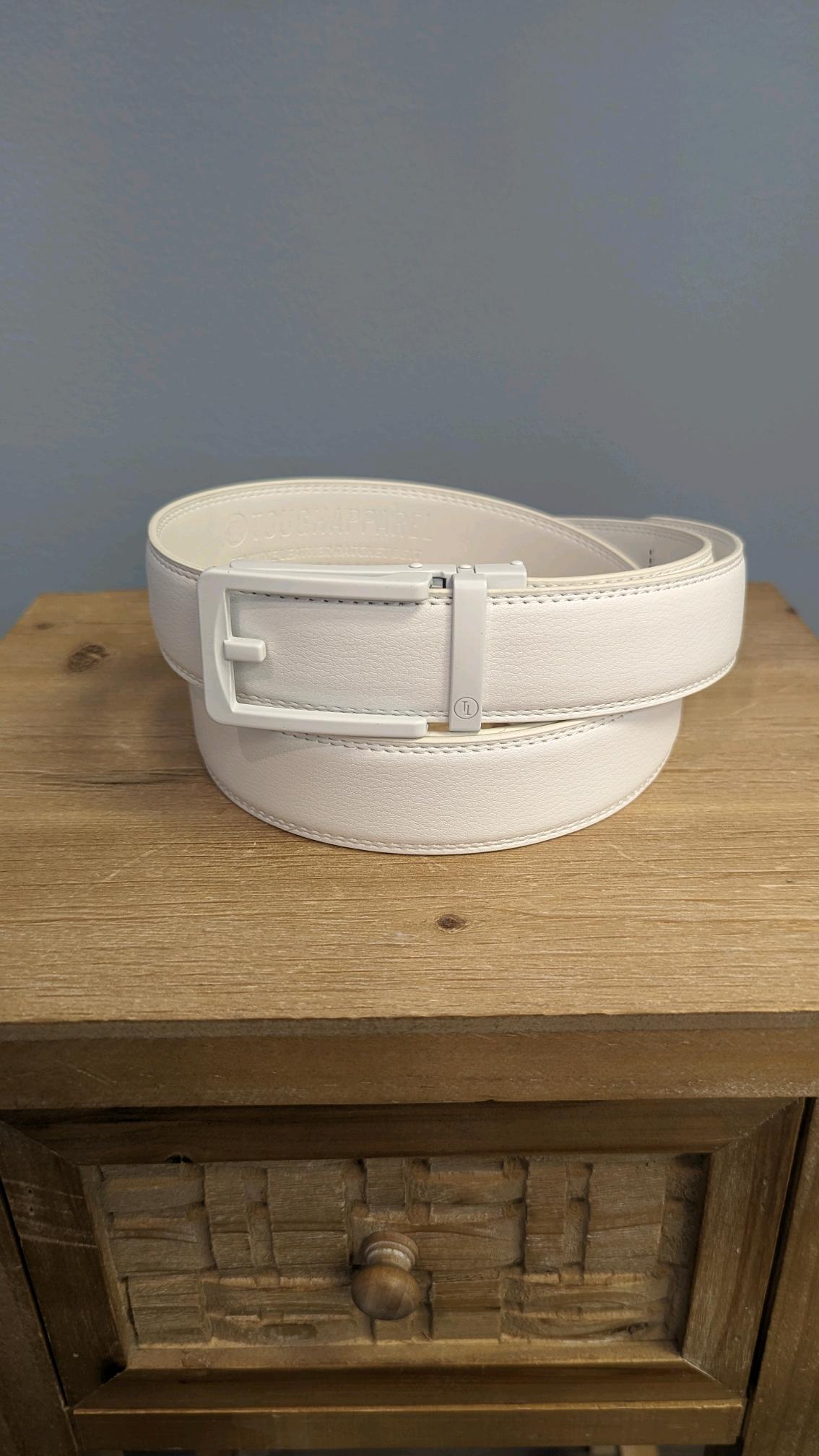 White Ratchet Belt-Traditional Buckle in White