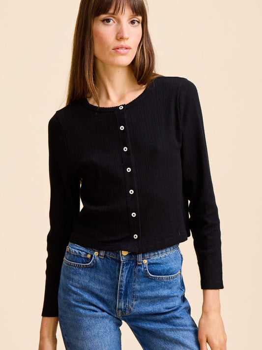 Bibi Pointelle Cardigan in Black