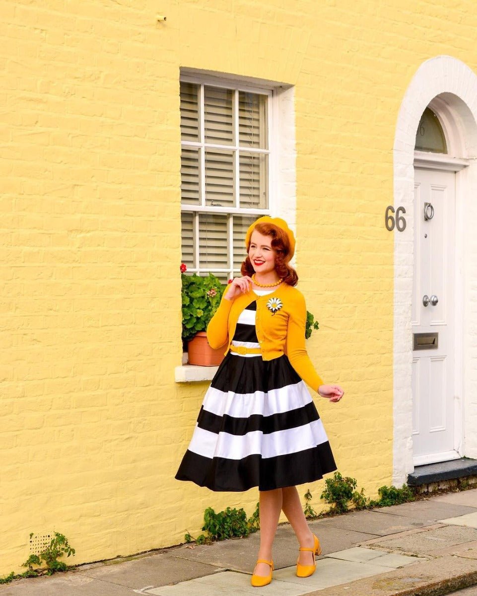 Aurora Striped Two Tone Dress in Black-White