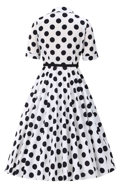 Mollie Monochrome Full Circle Shirt Dress In Polka Dots