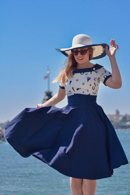 Darlene Nautical Navy & White Swing Dress