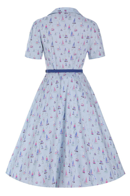 Penelope Nautical Sailboat Shirt Dress in Light Blue