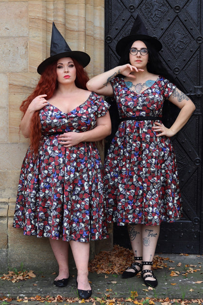 Lily Off Shoulder 50s Rockabilly Skull Dress