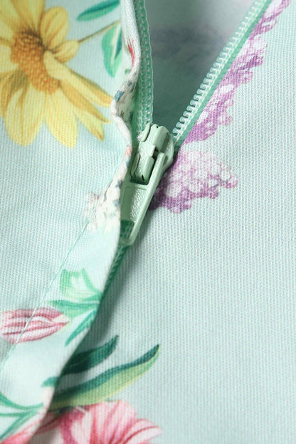 Amanda Pastel Floral Swing Dress In Light Green