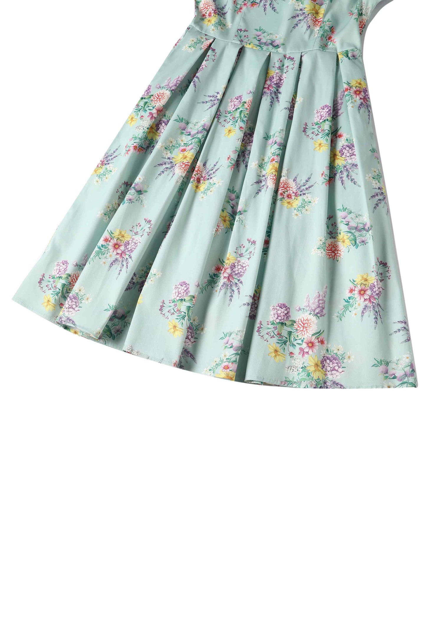 Amanda Pastel Floral Swing Dress In Light Green
