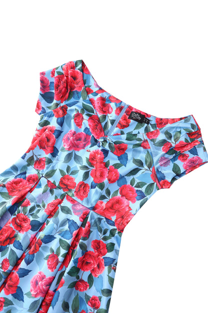 Lily Pink Peony Off Shoulder Dress In Blue
