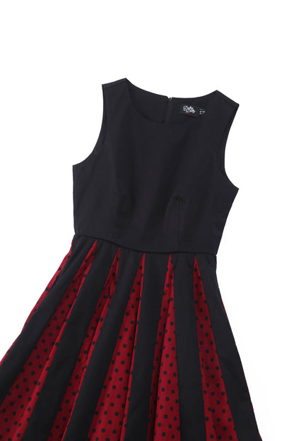 Judith Pleated Black/Burgundy Dress With Polka Dots
