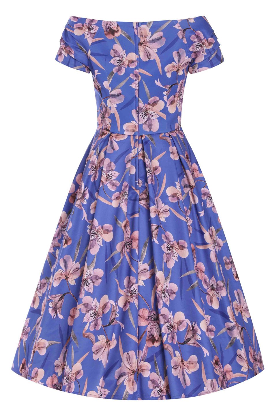 Lily Purple Alstroemeria Off Shoulder Dress