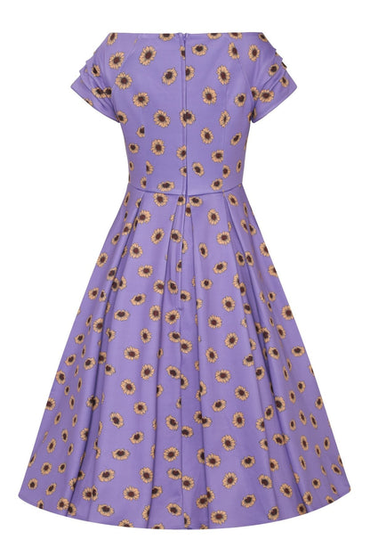 Lily Purple Off Shoulder Dress With Yellow Sunflowers