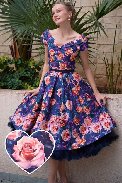 Lily Purple Rose Garden Off Shoulder Dress