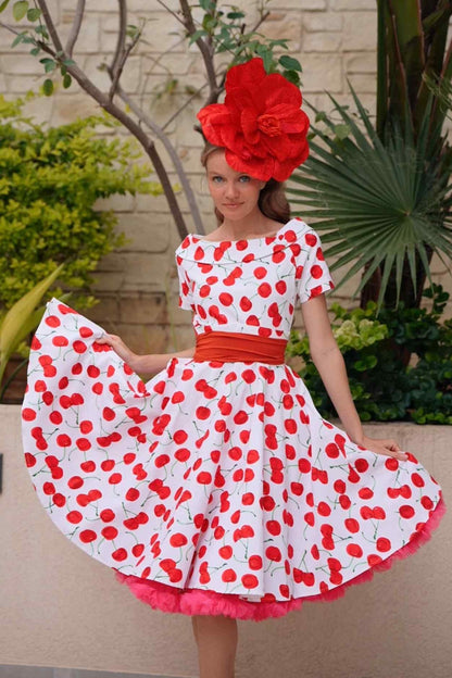 Darlene Red Cherry Dress In White
