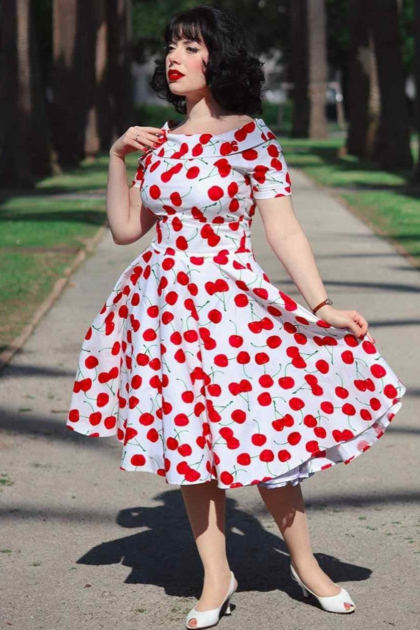 Darlene Red Cherry Dress In White