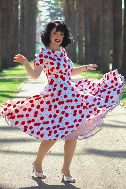 Darlene Red Cherry Dress In White