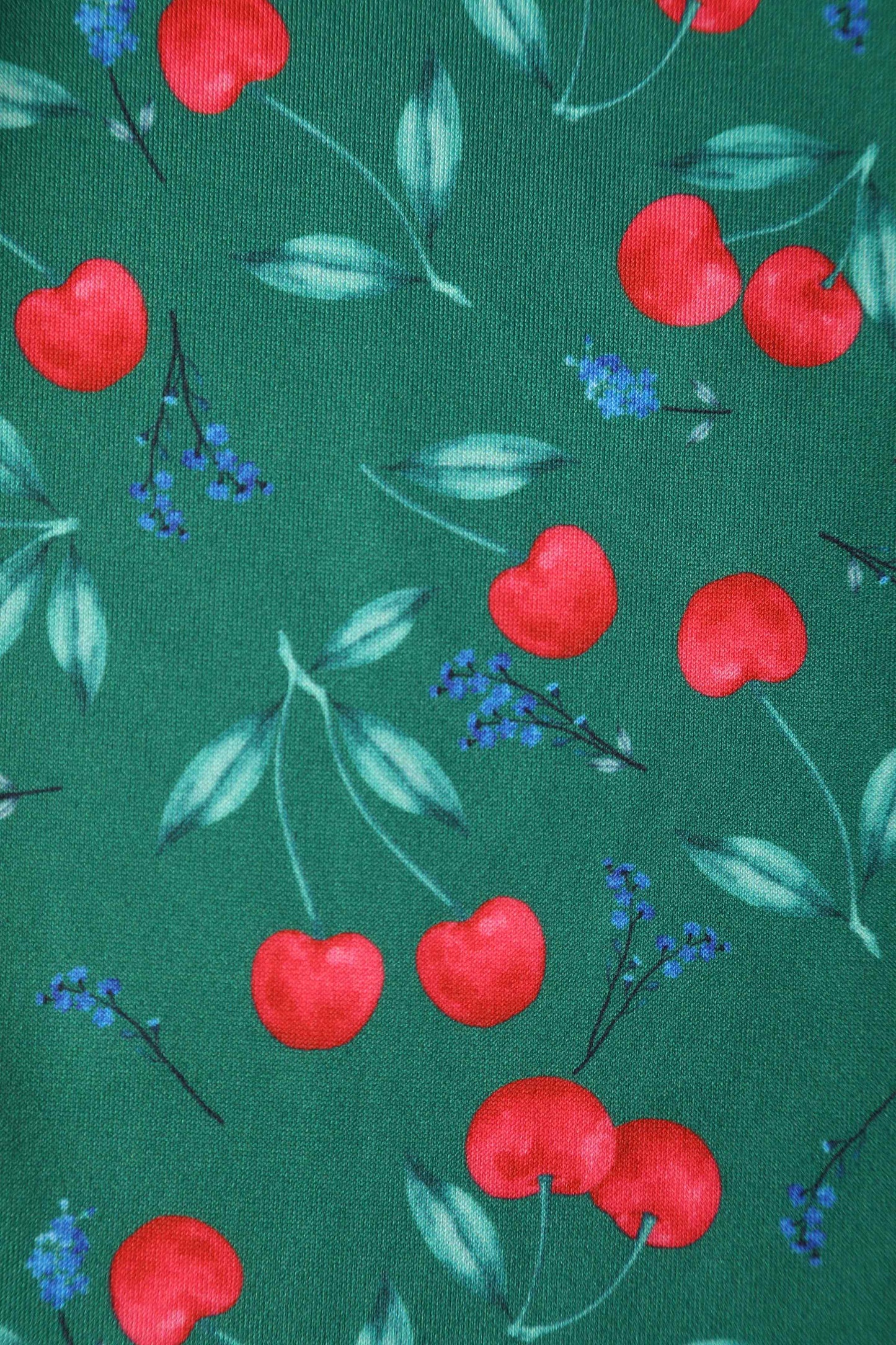 Amanda Cotton Red Cherry Flared Dress In Green