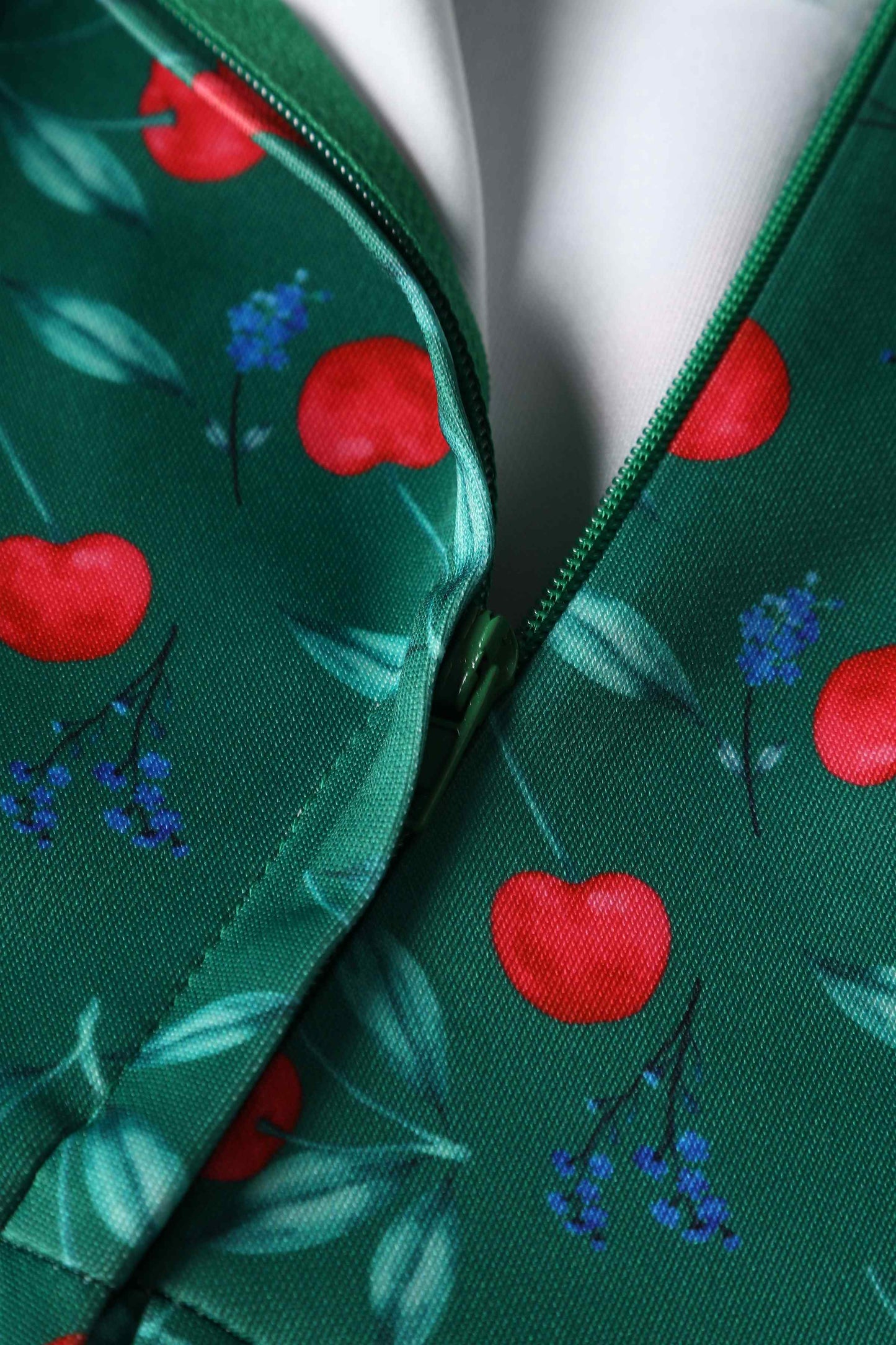 Amanda Cotton Red Cherry Flared Dress In Green