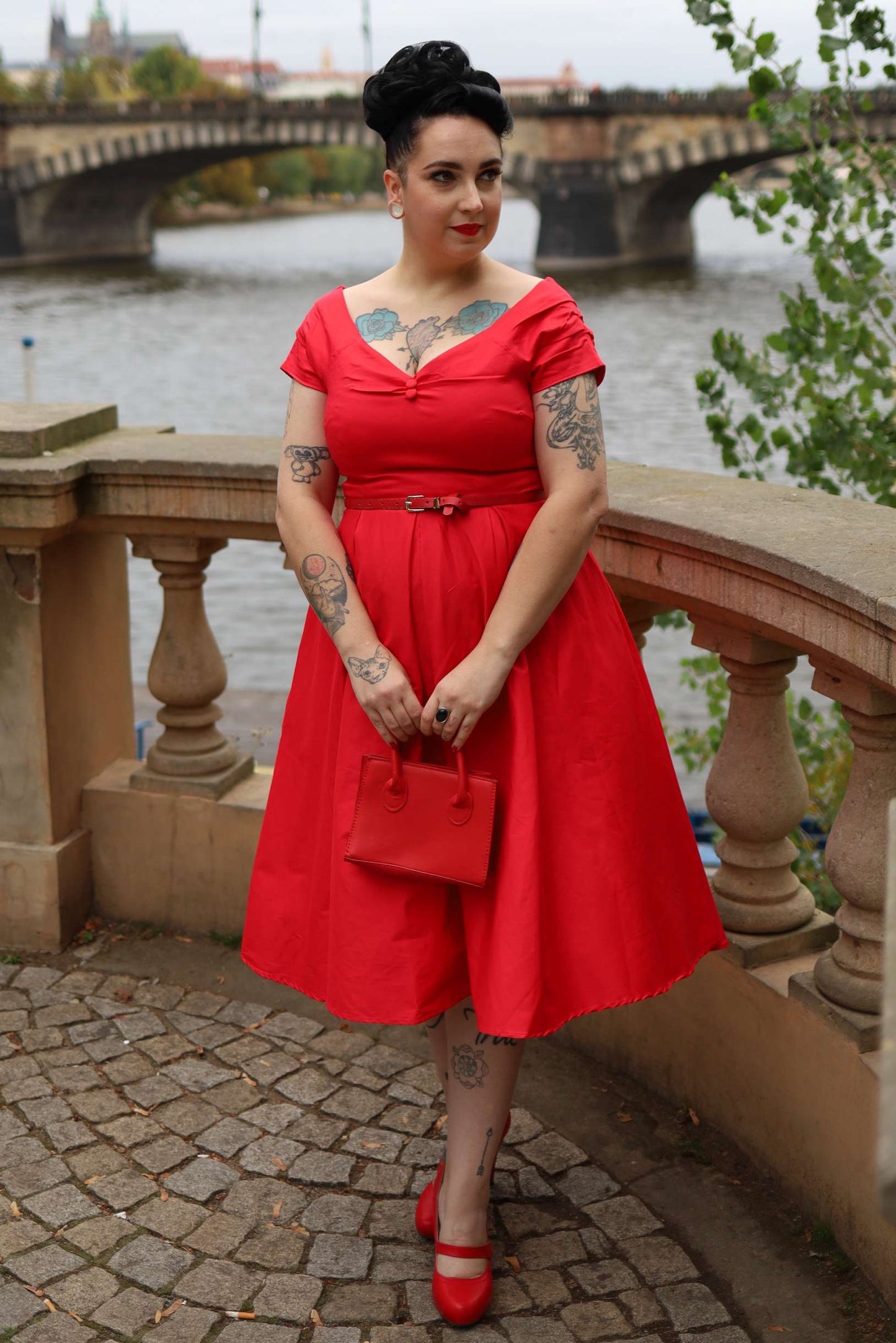 Lily Red Off Shoulder Midi Dress