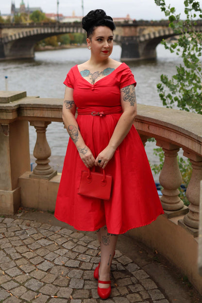 Lily Red Off Shoulder Midi Dress