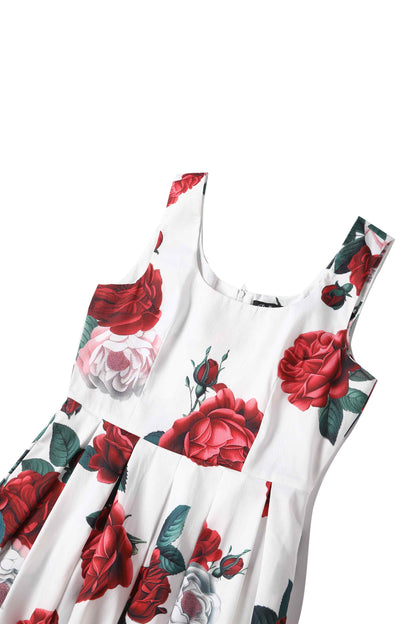 Amanda Red Peony Swing Dress In White