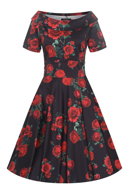 Darlene Red Rose Dress In Black