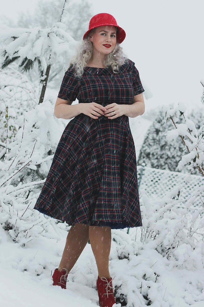 Darlene Retro Navy & Red Tartan Swing Dress