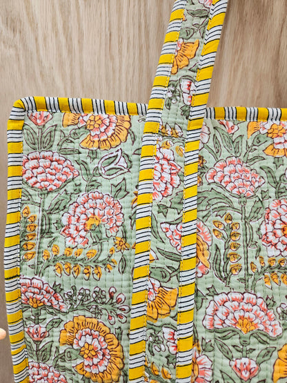Green Floral Quilted Temple Bag