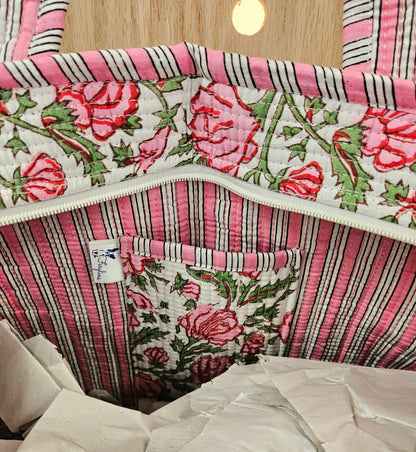 Pink and Green Floral Quilted Temple Bag