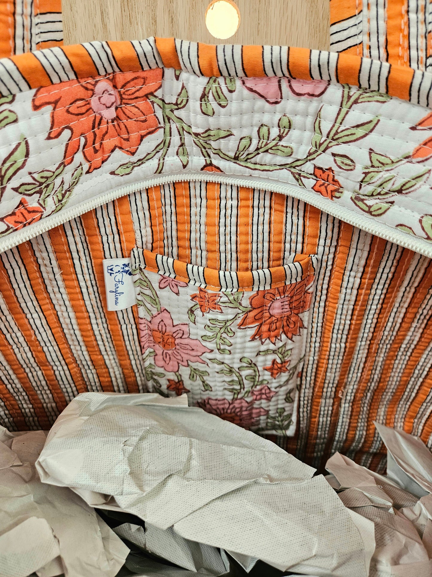 Orange Floral Quilted Temple Bag