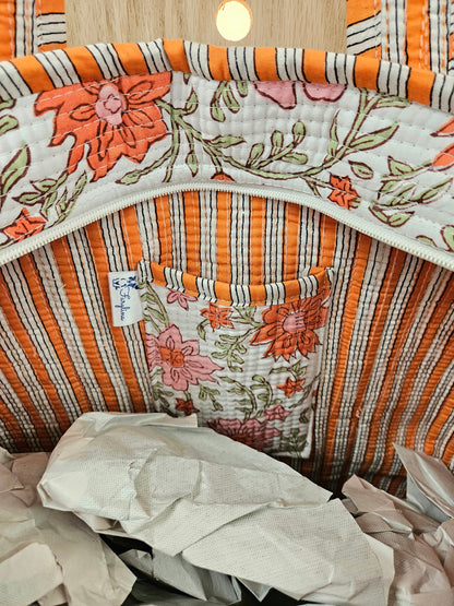 Orange Floral Quilted Temple Bag