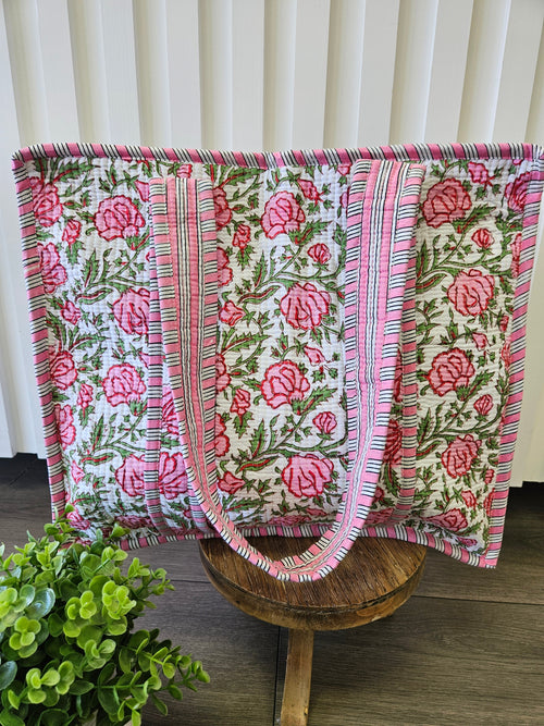 Pink and Green Floral Quilted Temple Bag