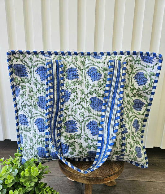 Blue Floral Quilted Temple Bag