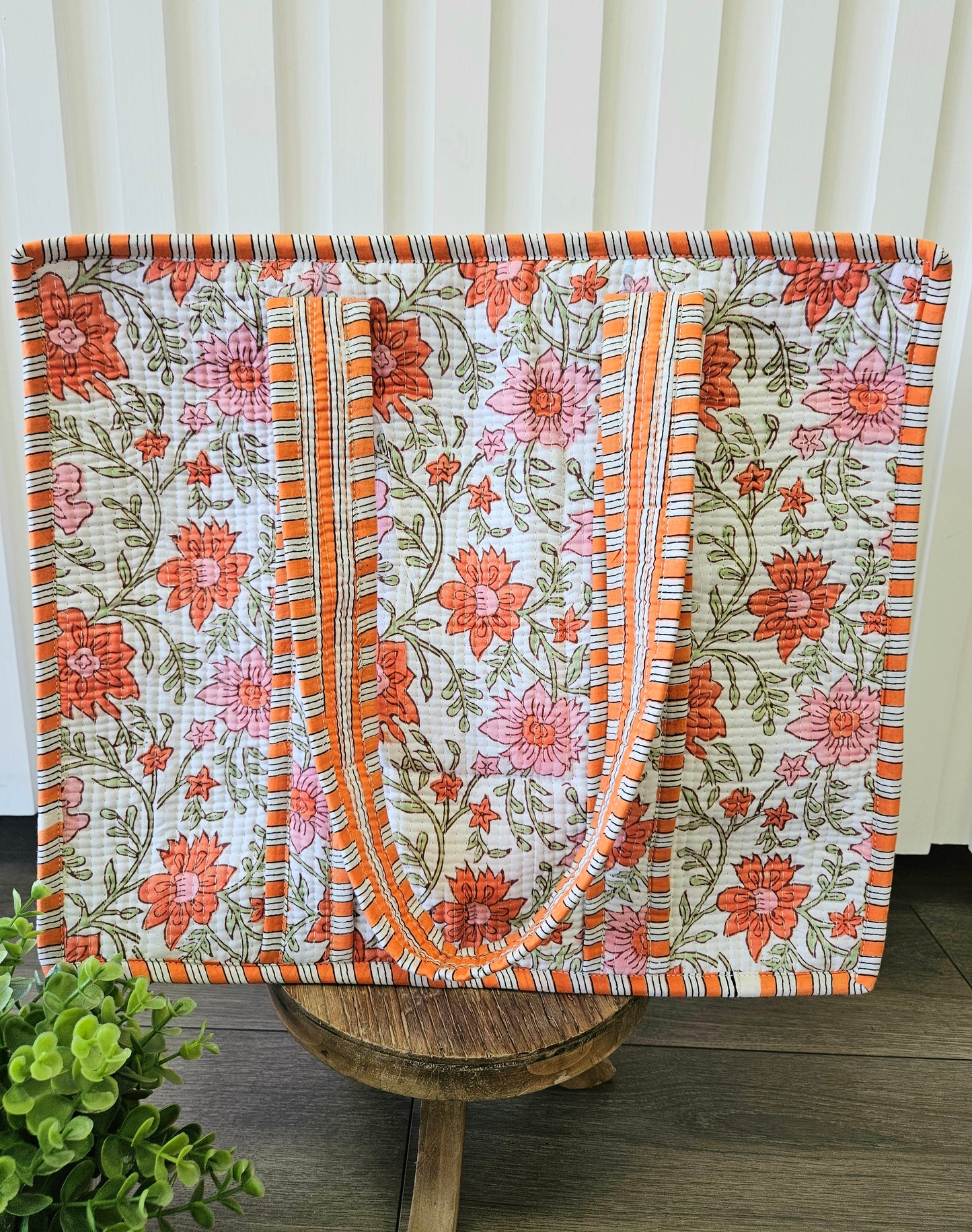 Orange Floral Quilted Temple Bag