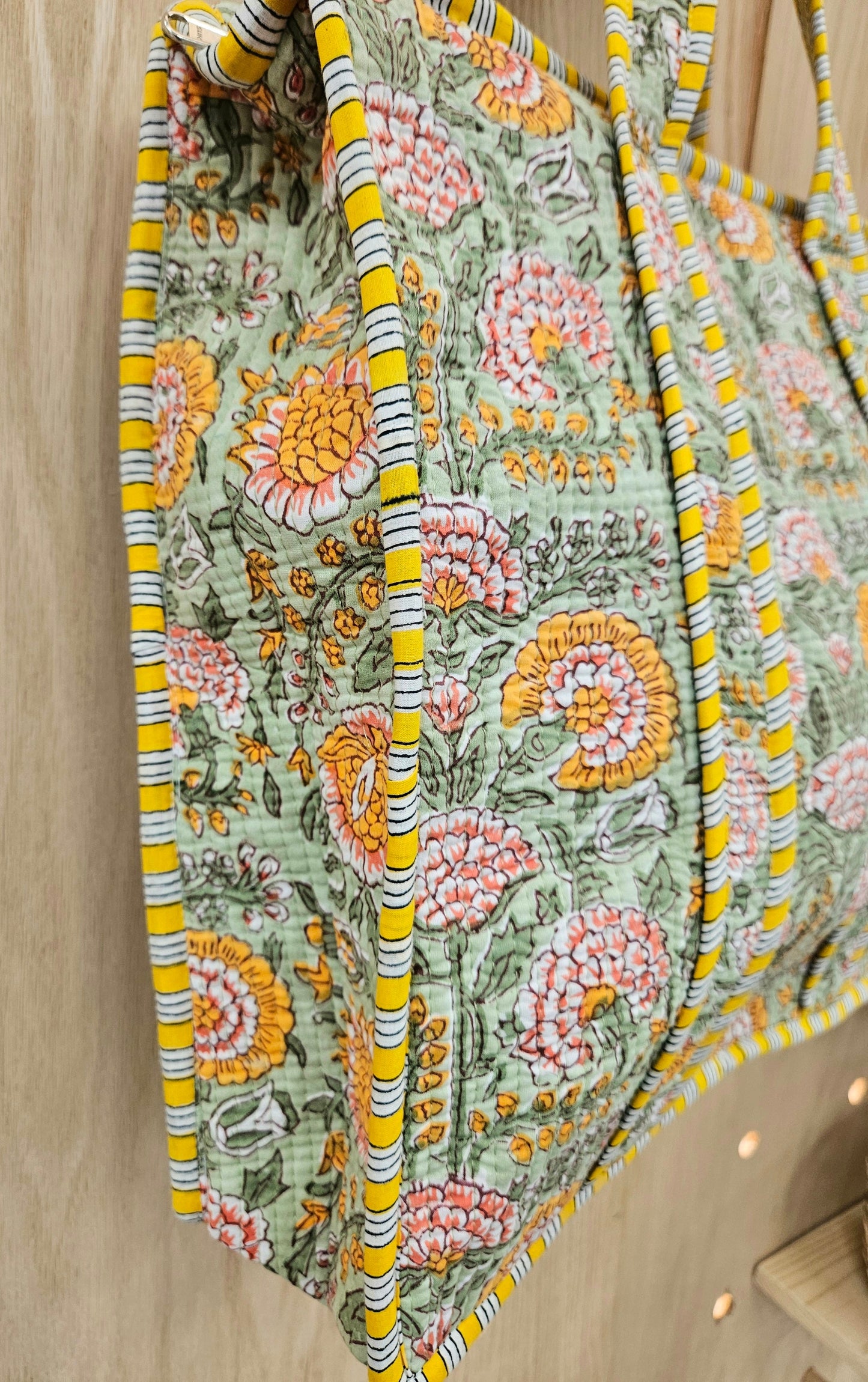 Green Floral Quilted Temple Bag