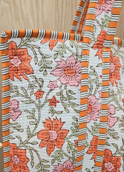Orange Floral Quilted Temple Bag