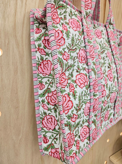 Pink and Green Floral Quilted Temple Bag