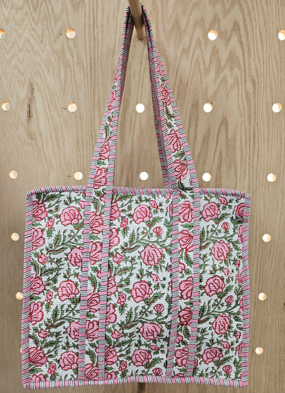 Pink and Green Floral Quilted Temple Bag