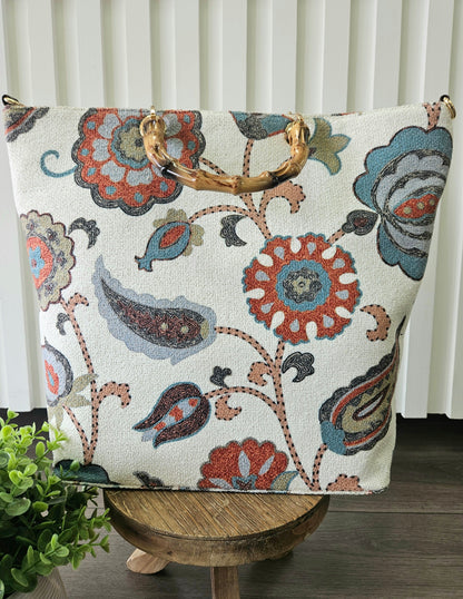 Multi Print Bag with Wood Handles
