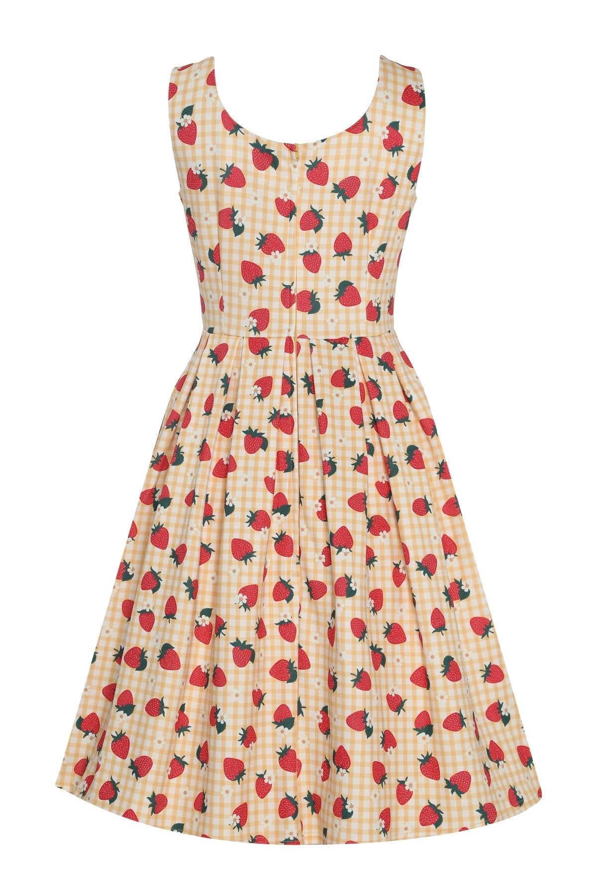 Amanda Strawberry Yellow Gingham Flared Dress