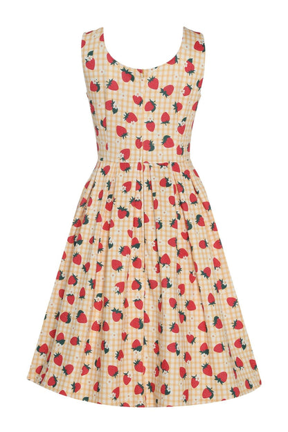 Amanda Strawberry Yellow Gingham Flared Dress