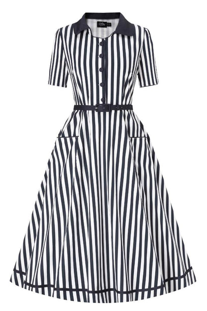 Mabel Striped Midi Shirt Dress In Dark Blue