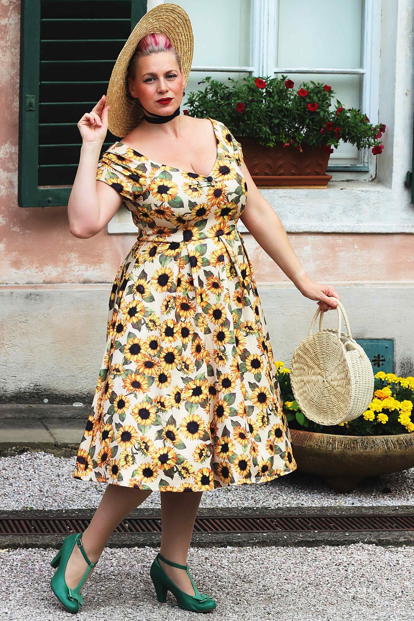 Lily Sunflower Off Shoulder Dress in Beige/Yellow