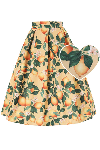 Aisley Yellow Lemon Box Pleated Skirt