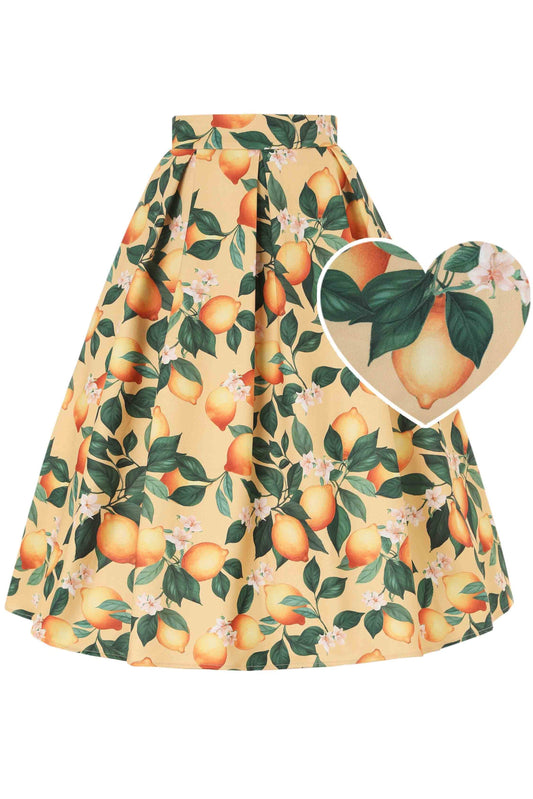 Aisley Yellow Lemon Box Pleated Skirt