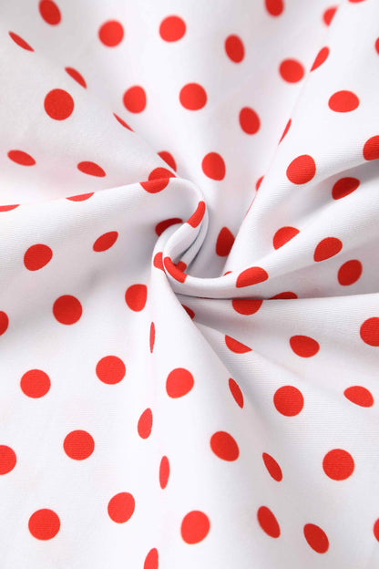 May V Neck White and Red Polka Dot Dress