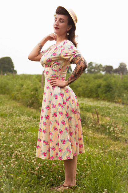 Julia Vintage Pastel Floral Midi Dress